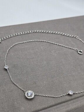 IBB 925 STERLING SILVER Dainty Chain Necklace CZ Classic Timeless Retro 3 CZ 16"